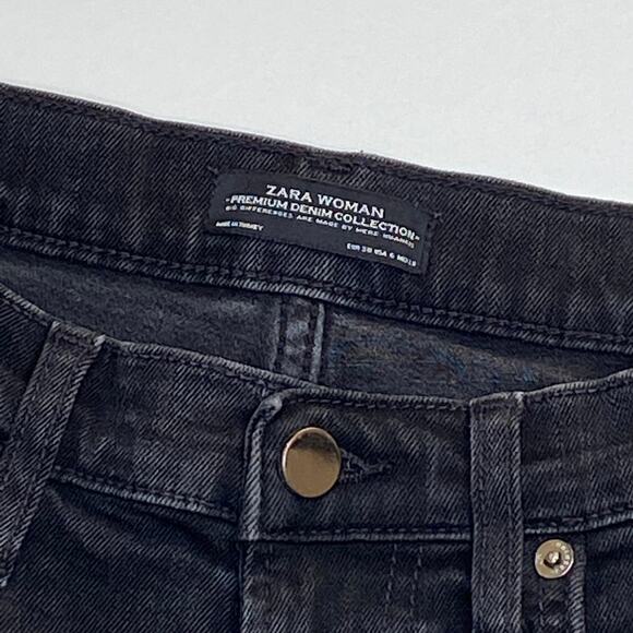 Zara Woman | Black Premium Denim Collection Distressed Cropped Jeans - Picture 6 of 7